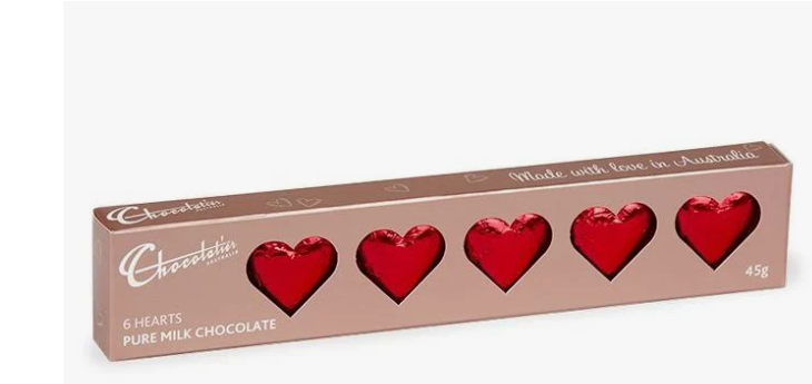 45g Solid Milk Chocolate Hearts - Red