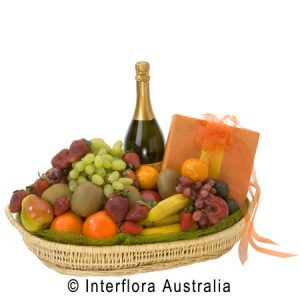 Fuit Basket with Sparkling Wine and Chocolates