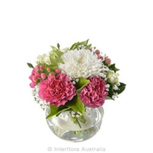Soft Bouquet in a tiny Fishbowl Vase