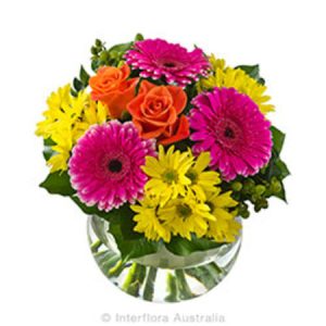 Bright Bouquet in a Fishbowl Vase