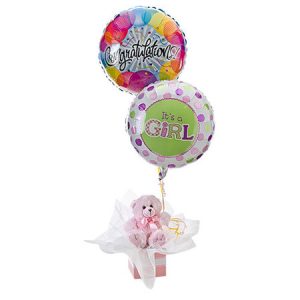 “Its A Girl” Teddy and Helium Balloons