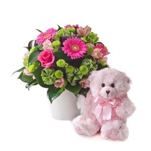 Mixed Flowers and Teddy “Its s Girl”